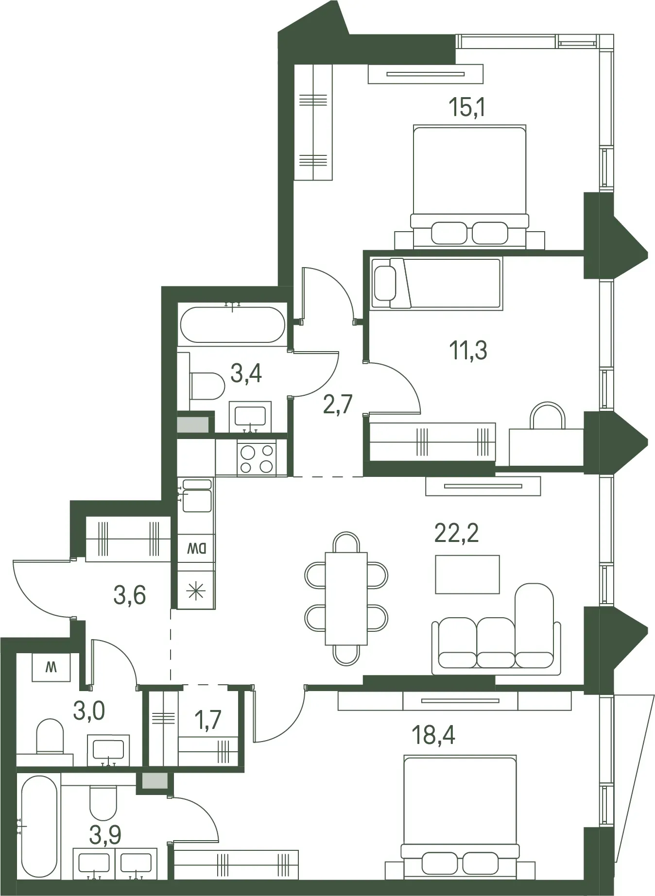 3-комнатная, 85,3 м² — 50 258 760 ₽