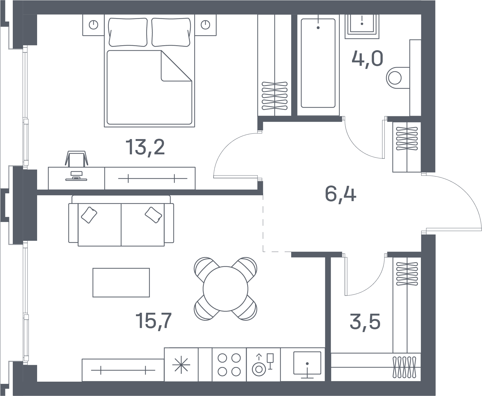 1-комнатная, 42,8 м² — 37 343 000 ₽