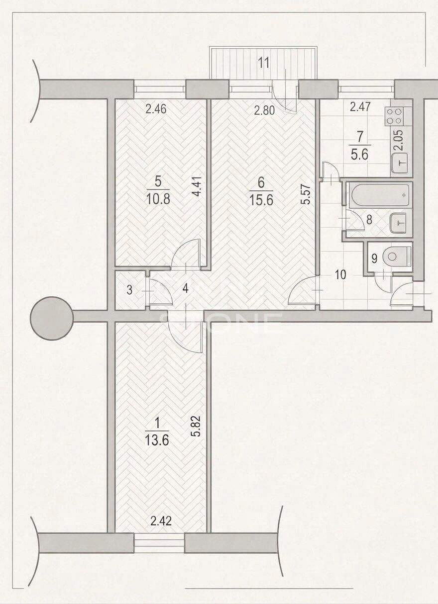 3-комнатная, 56,3 м² — 12 490 000 ₽