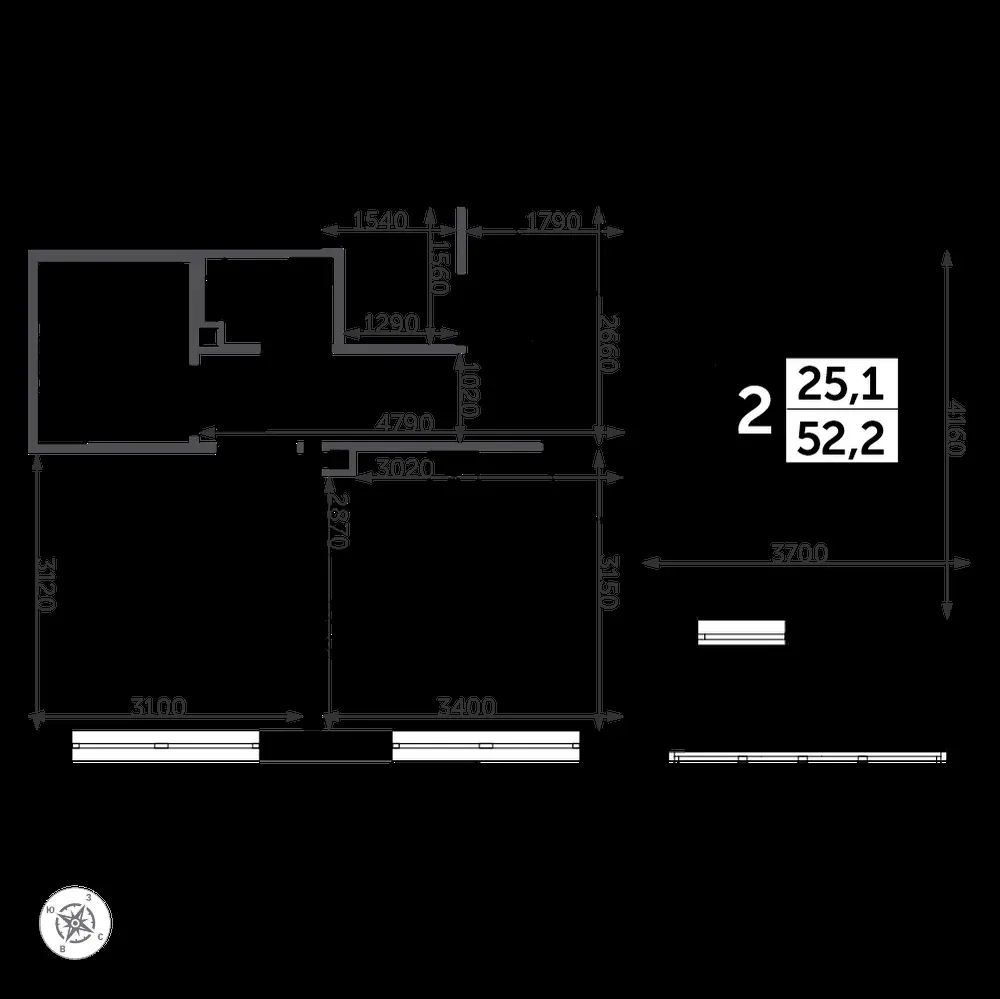 2-комнатная, 53,2 м² — 12 833 436 ₽