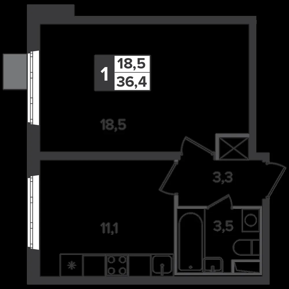 1-комнатная, 36,3 м² — 9 895 199 ₽