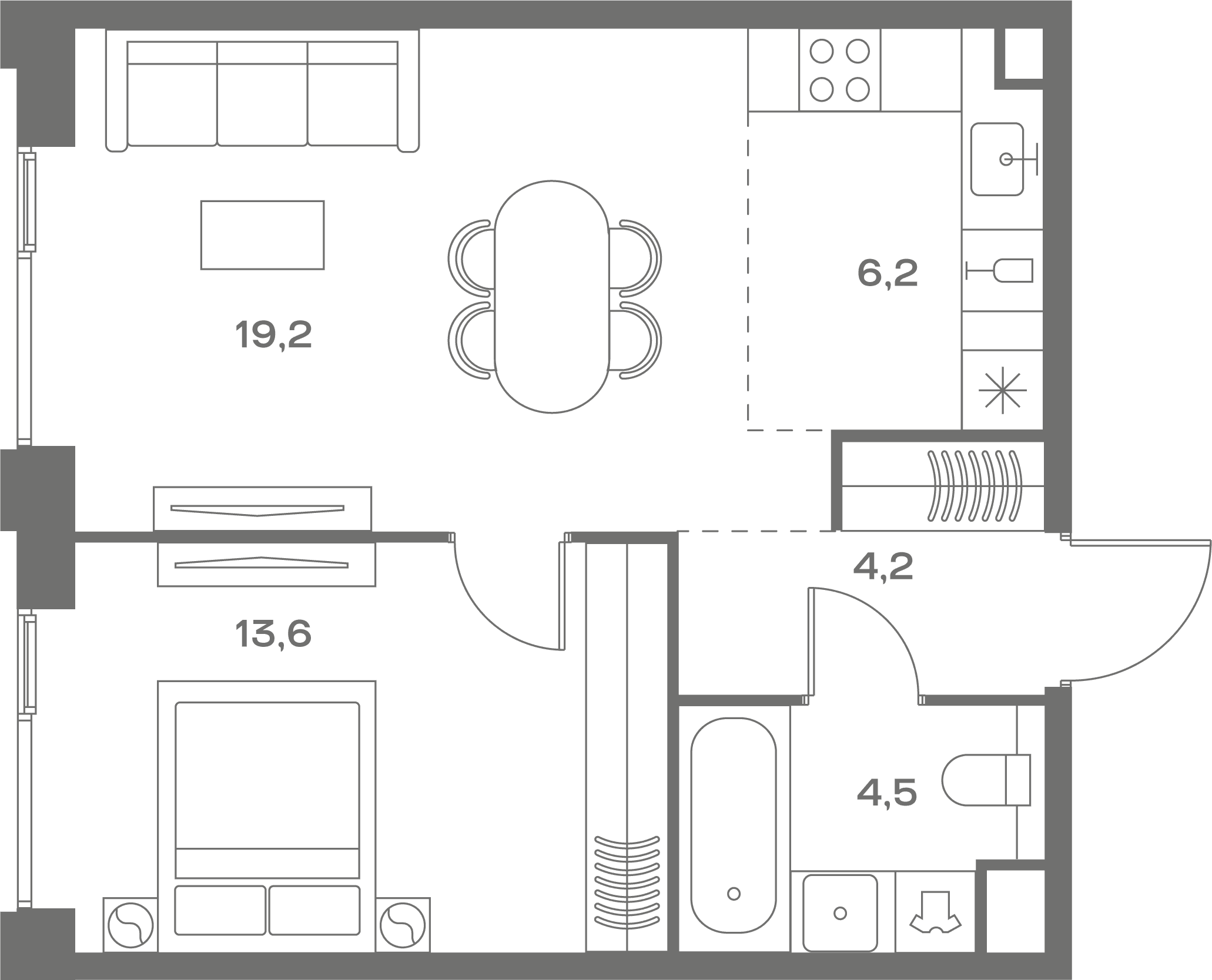 1-комнатная, 47,7 м² — 31 944 690 ₽