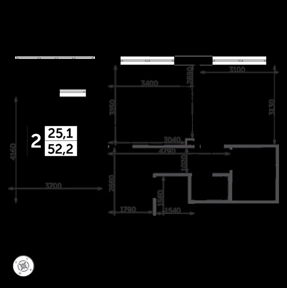 2-комнатная, 53,3 м² — 13 550 726 ₽