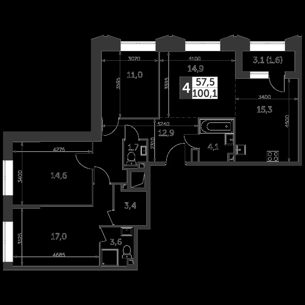 4-комнатная, 100,1 м² — 64 920 556 ₽