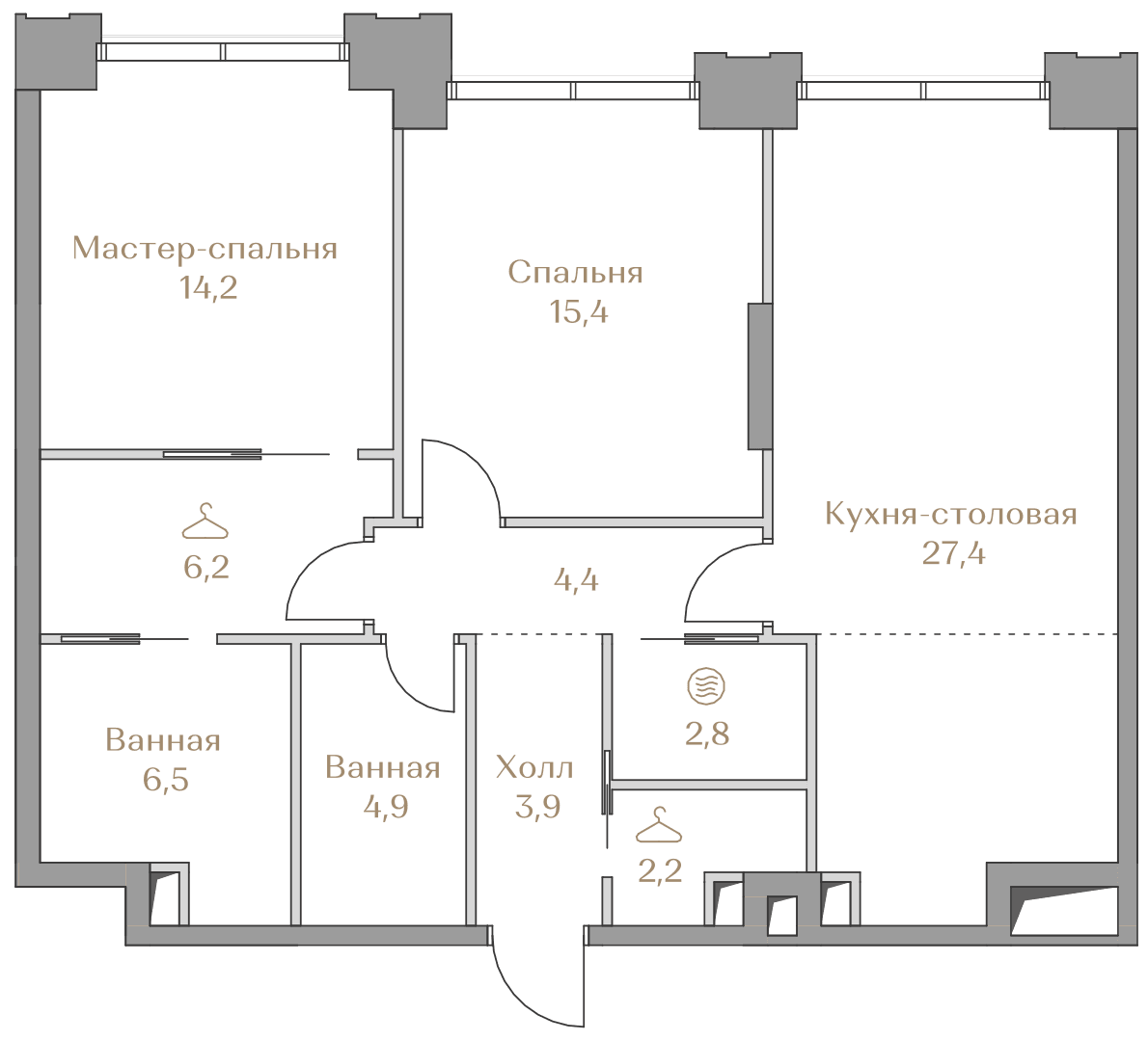 2-комнатная, 87,9 м² — 166 152 000 ₽