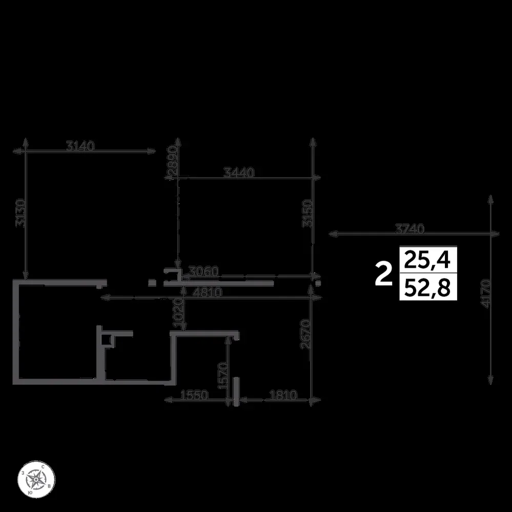 2-комнатная, 53,8 м² — 13 700 708 ₽