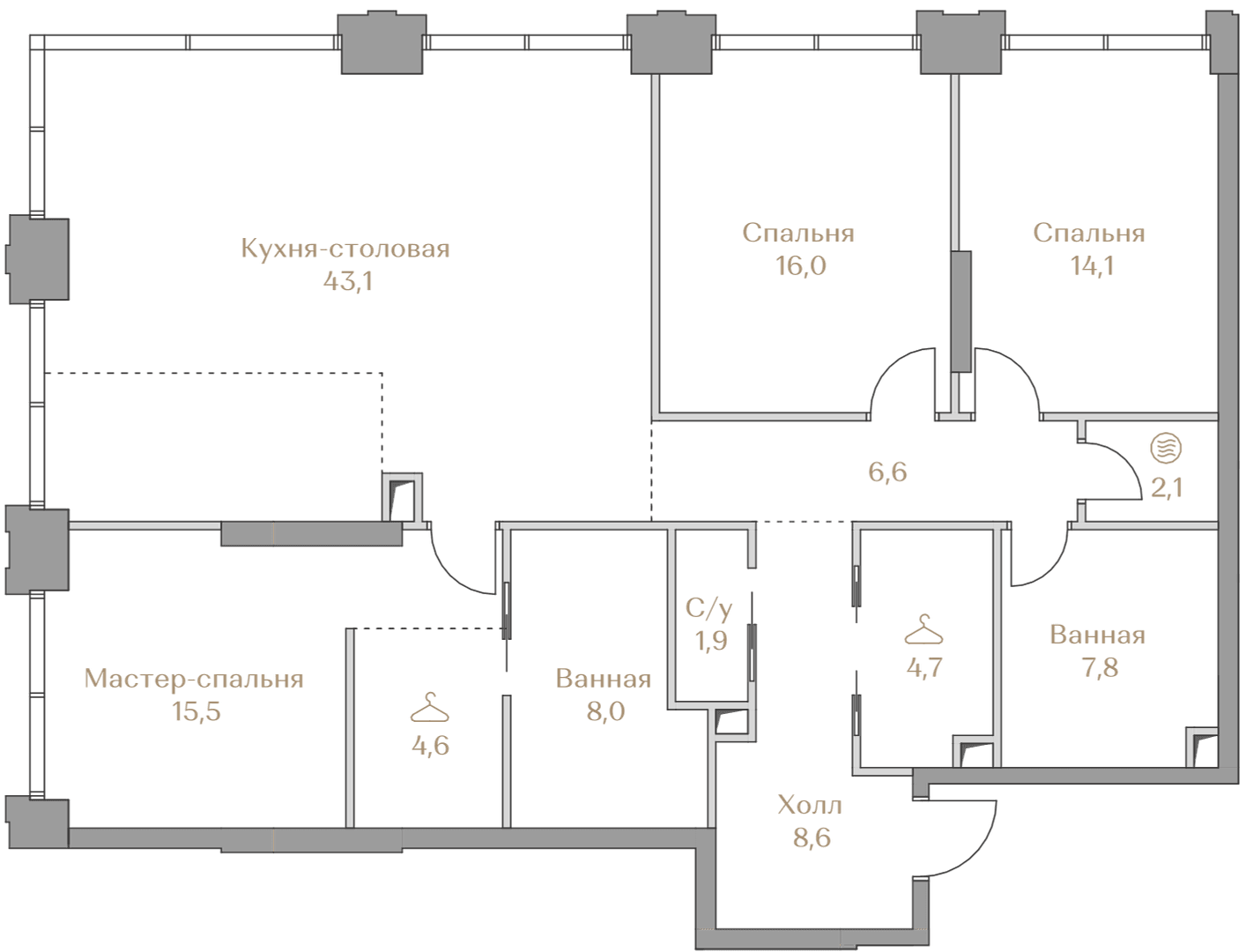 3-комнатная, 133 м² — 250 164 000 ₽