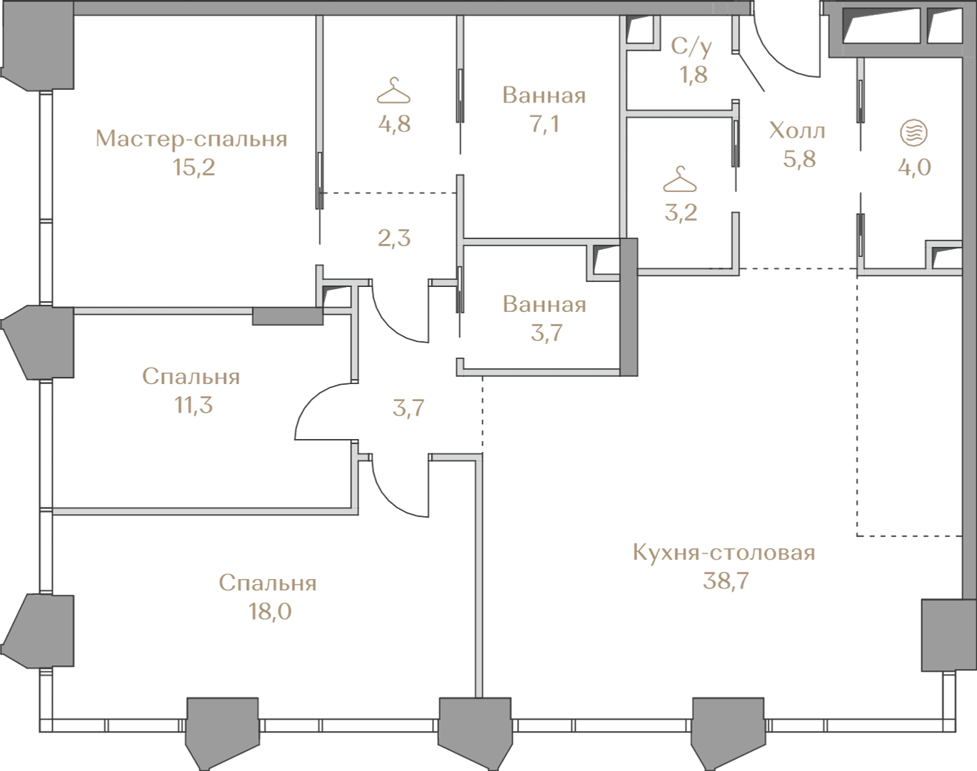 3-комнатная, 119,6 м² — 273 971 000 ₽