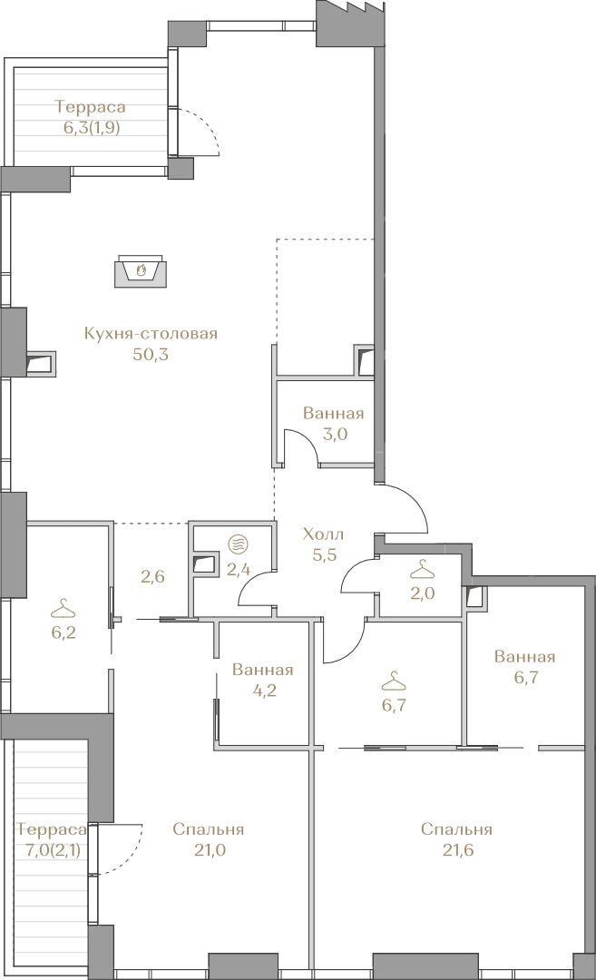 2-комнатная, 136,2 м² — 299 640 000 ₽