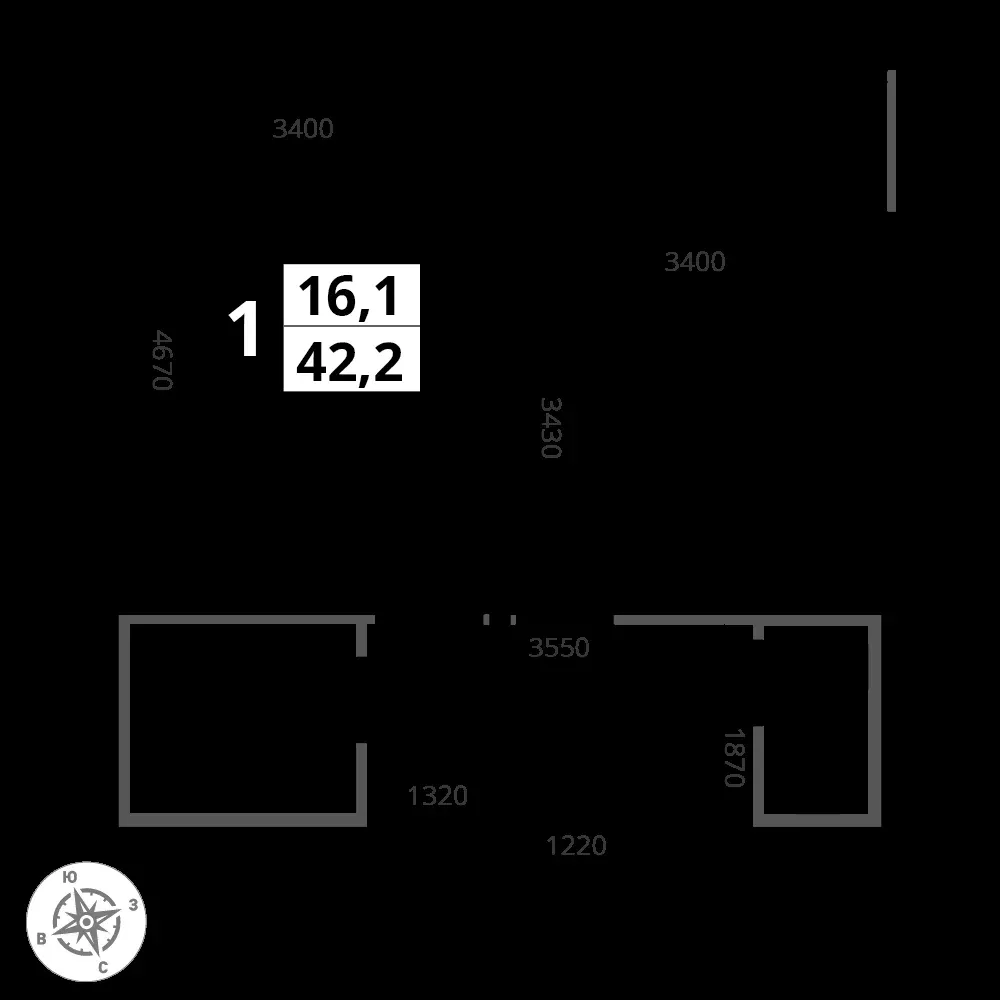 1-комнатная, 42 м² — 12 552 204 ₽