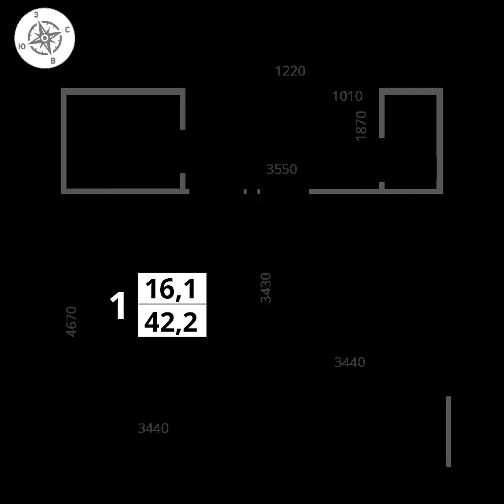1-комнатная, 42,1 м² — 12 750 701 ₽