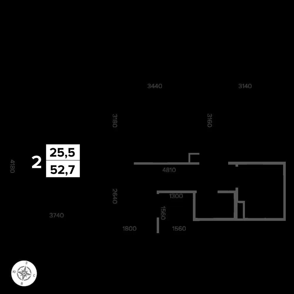 2-комнатная, 52,7 м² — 16 800 865 ₽