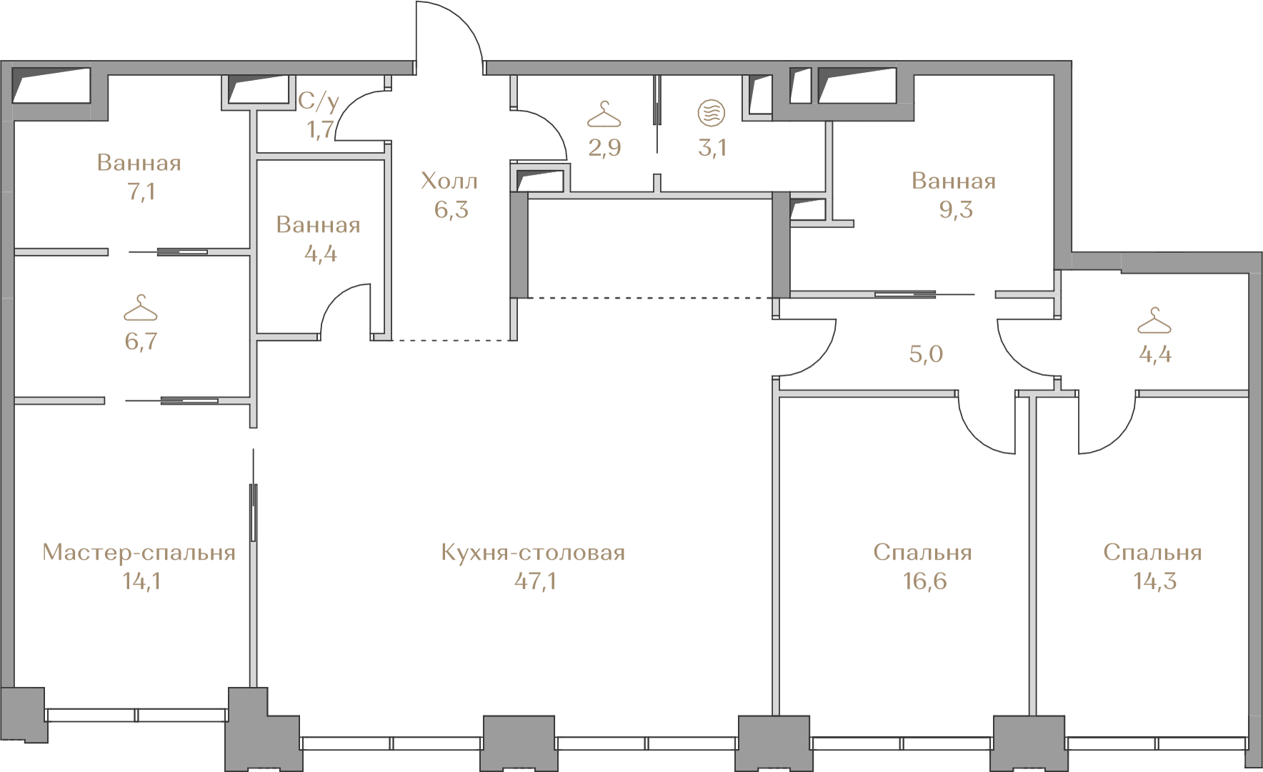 3-комнатная, 143 м² — 259 069 000 ₽