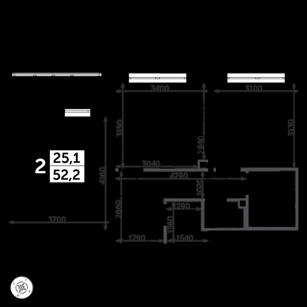 2-комнатная, 53,3 м² — 13 482 768 ₽