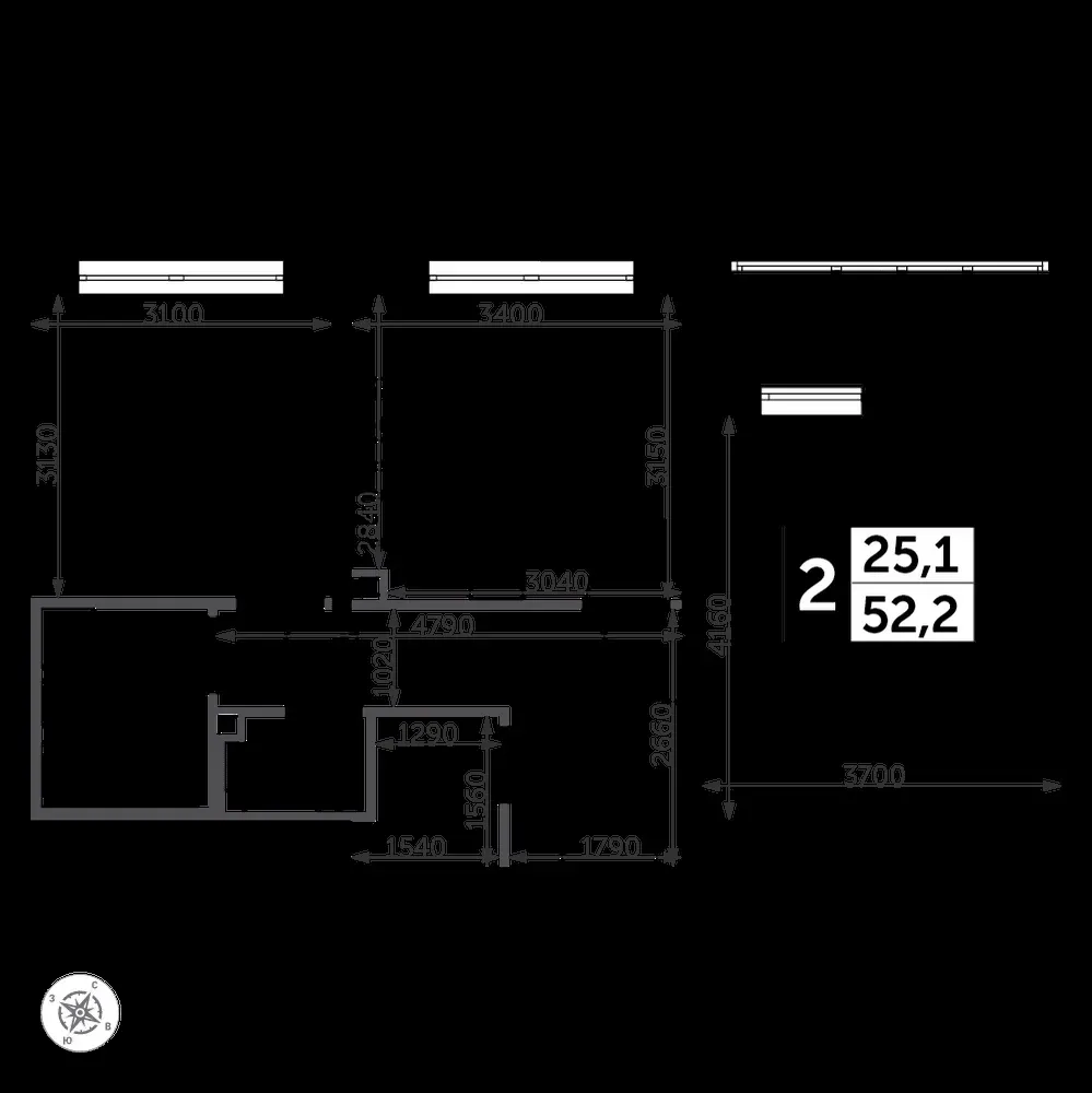 2-комнатная, 53,2 м² — 13 457 472 ₽