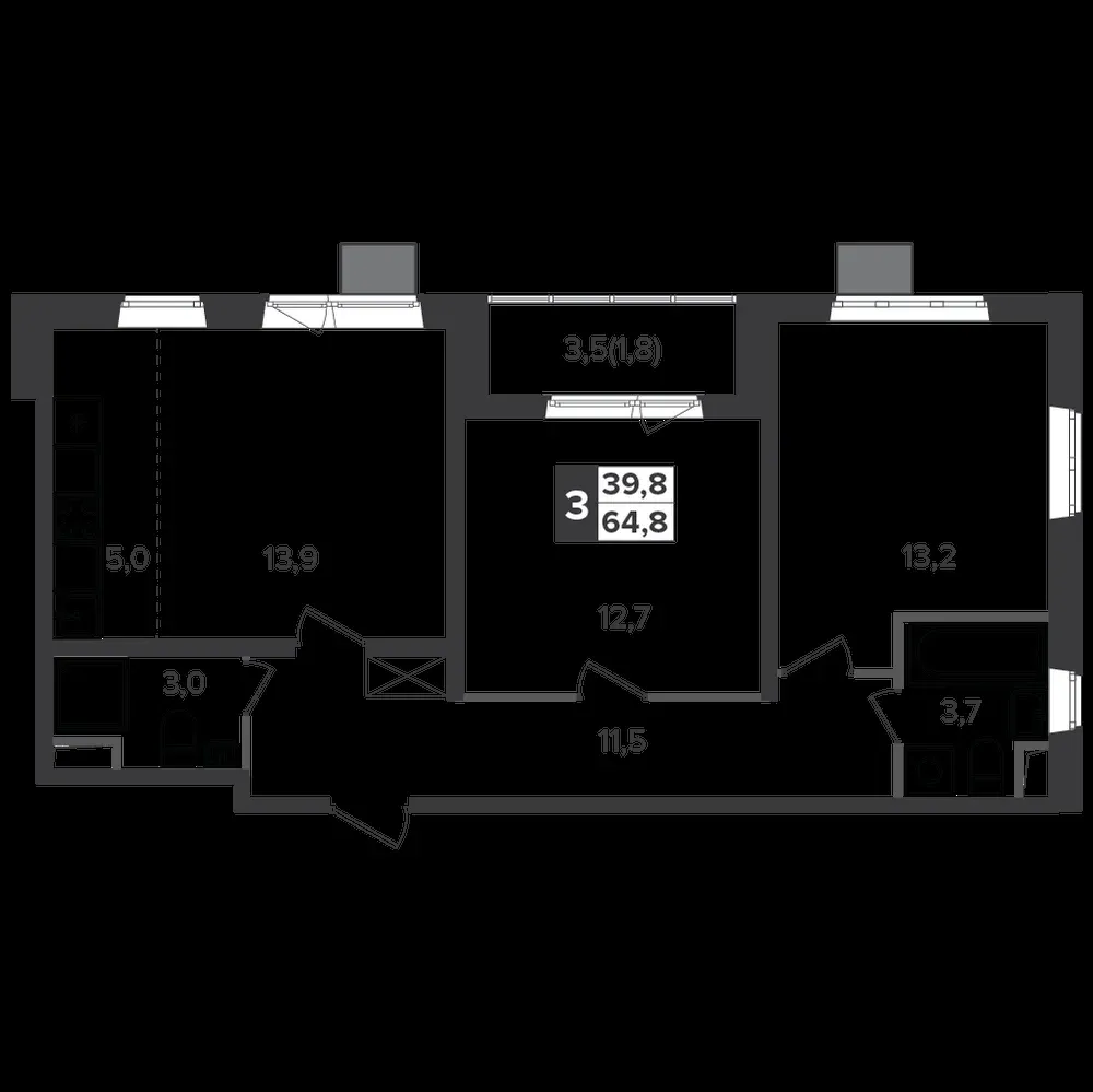 3-комнатная, 64,2 м² — 14 652 045 ₽