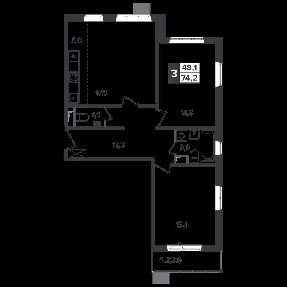 3-комнатная, 73,8 м² — 16 366 257 ₽