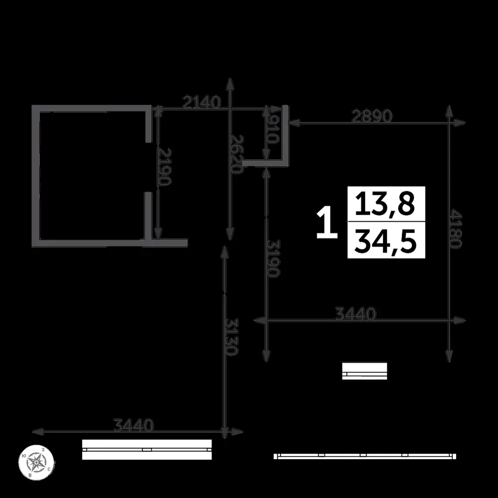 1-комнатная, 34,9 м² — 10 599 305 ₽