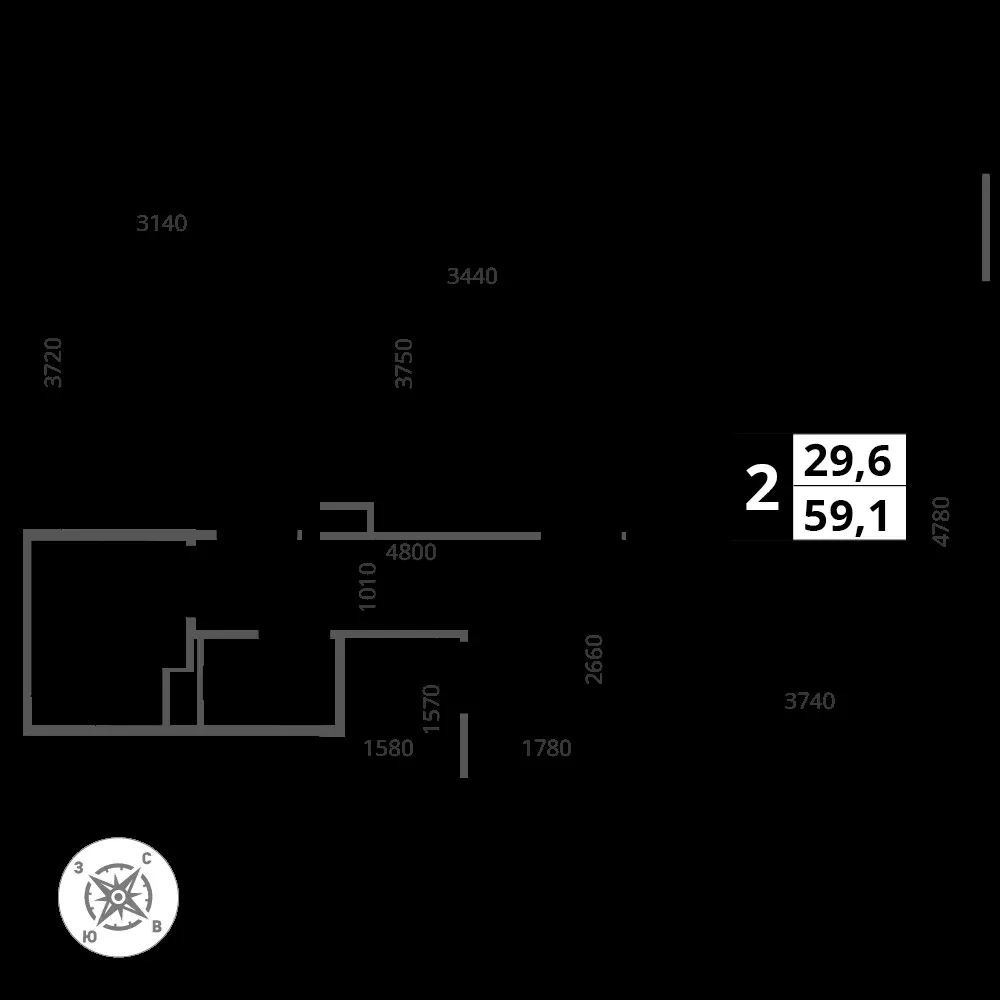 2-комнатная, 59,1 м² — 16 668 511 ₽