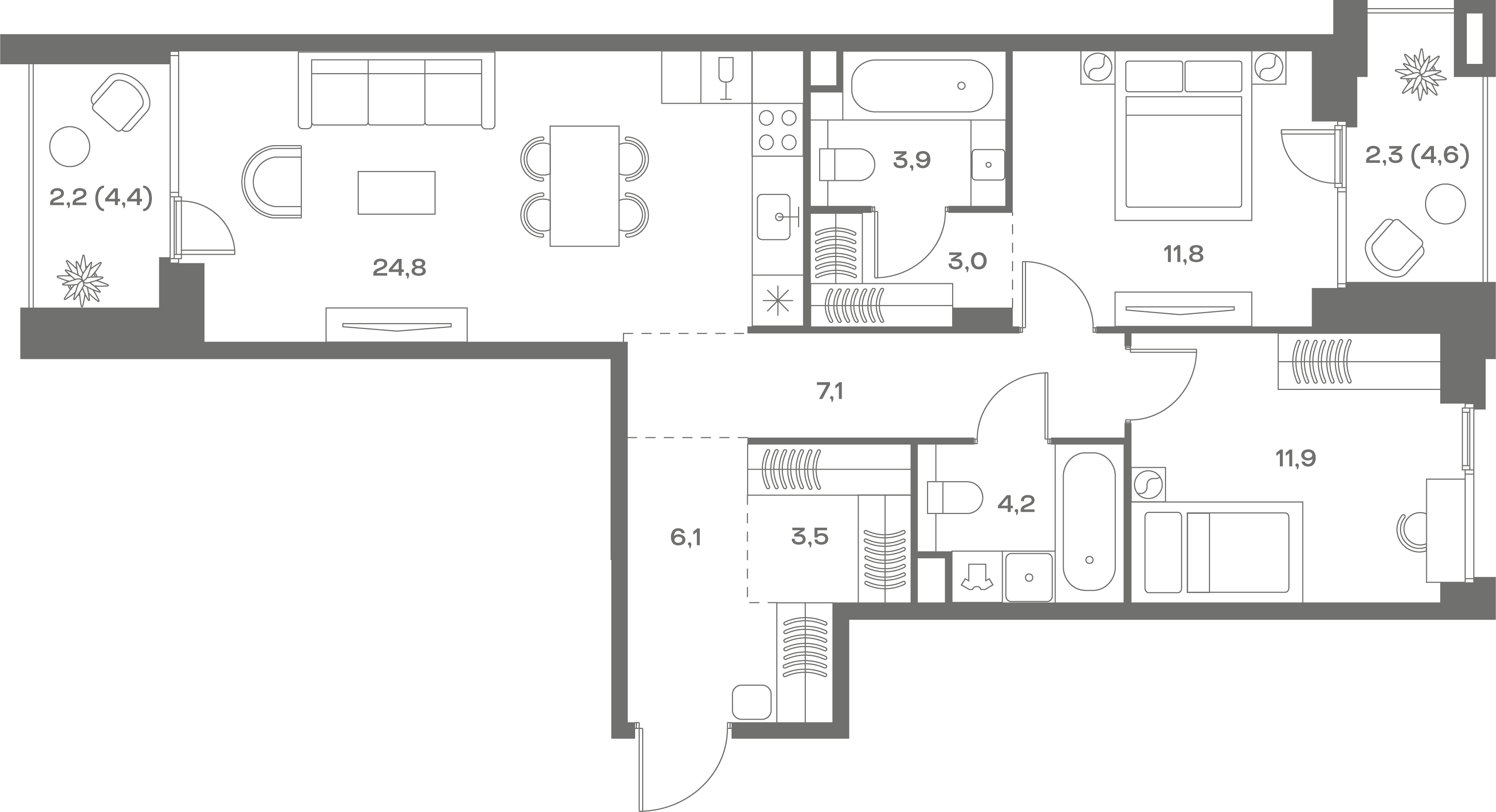 2-комнатная, 80,8 м² — 50 023 280 ₽