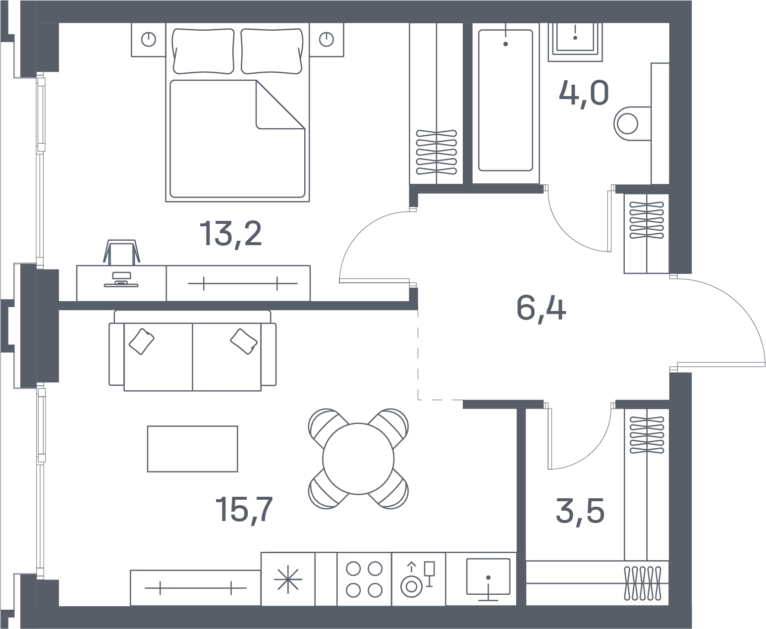 1-комнатная, 42,8 м² — 33 580 880 ₽