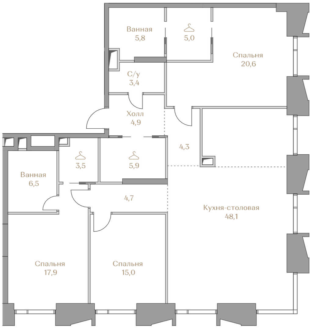 3-комнатная, 145,6 м² — 282 229 000 ₽