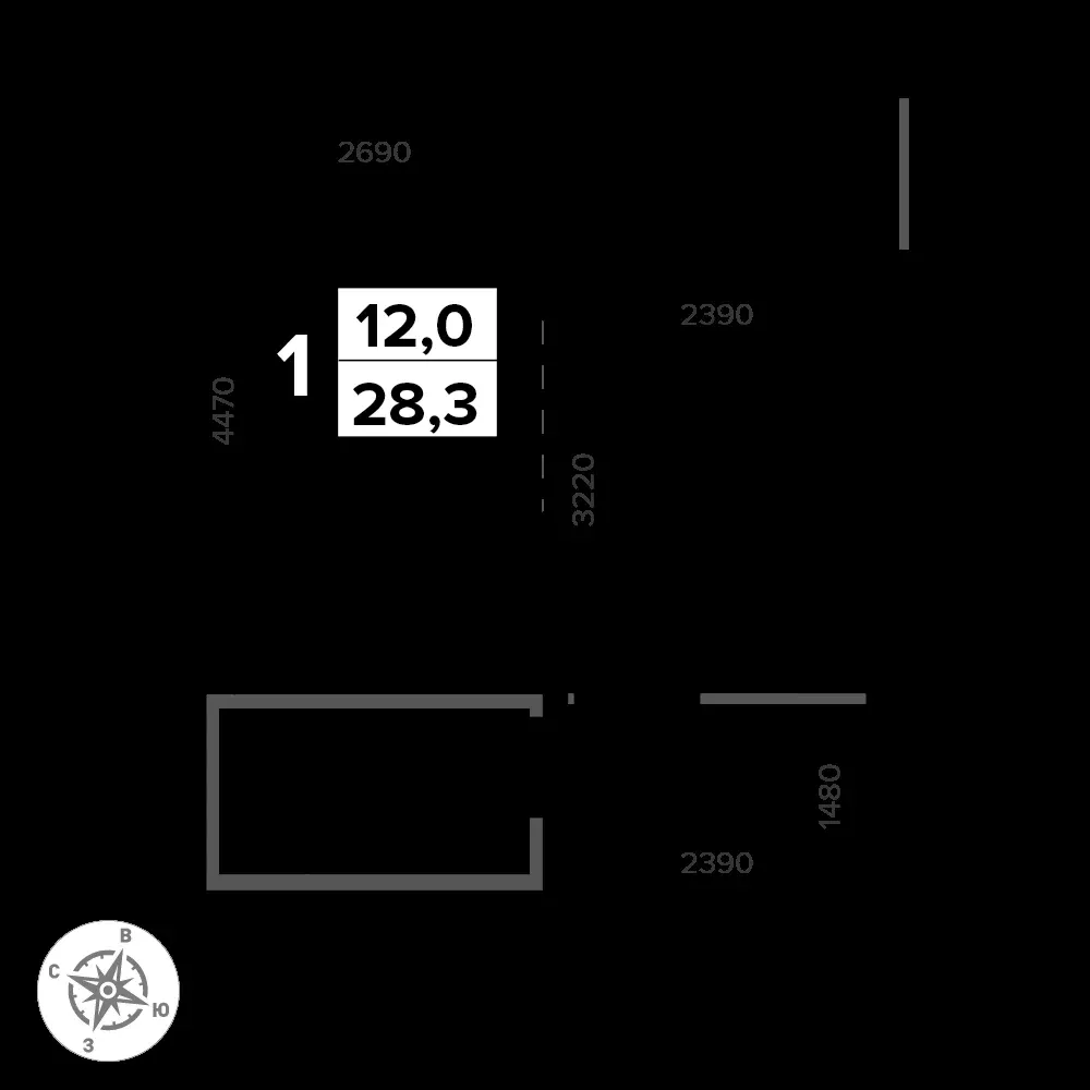 1-комнатная, 28,3 м² — 9 549 835 ₽