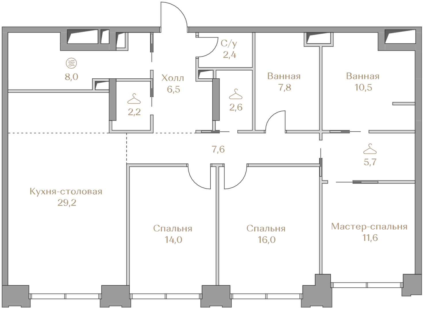 3-комнатная, 124,1 м² — 336 122 000 ₽