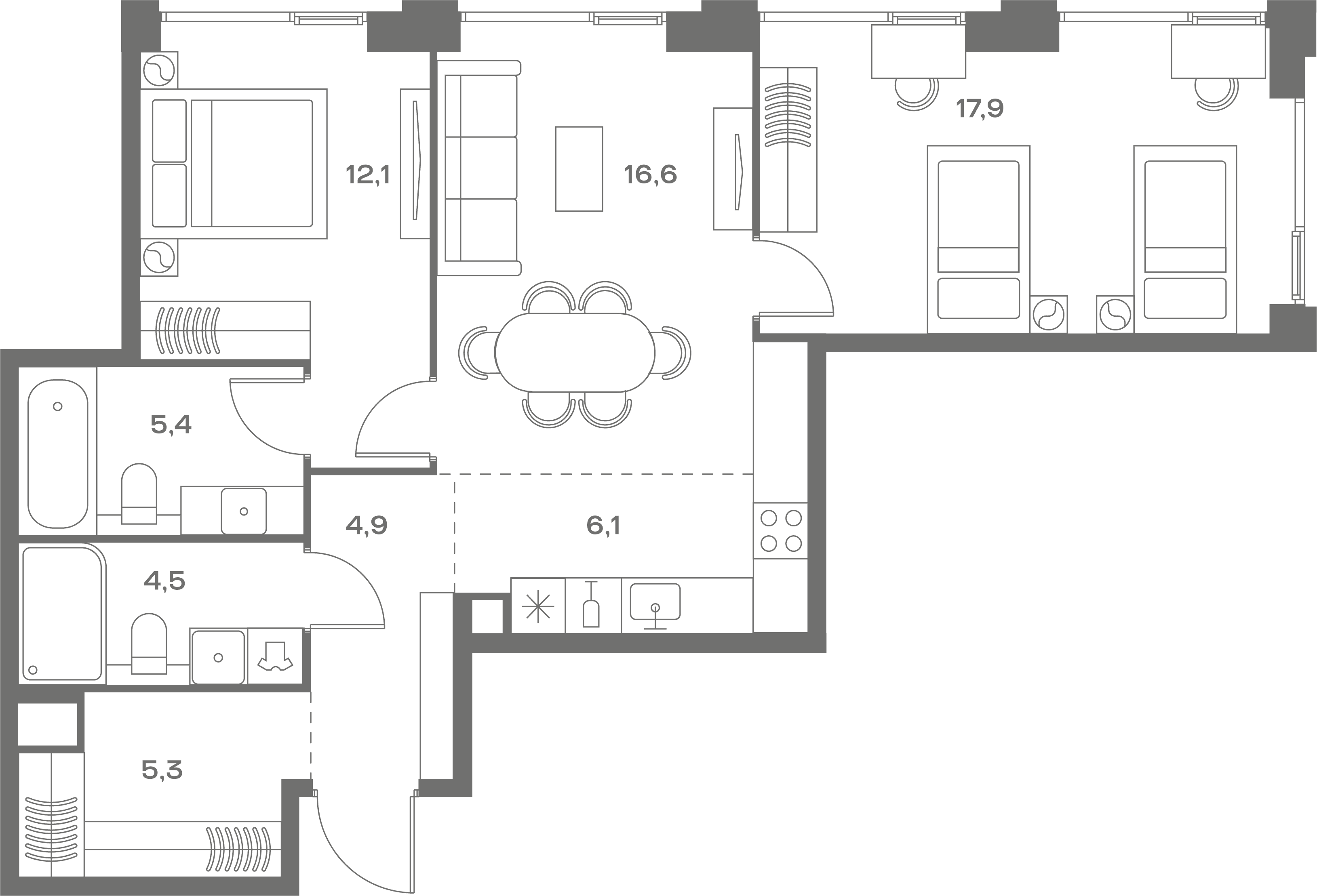 2-комнатная, 72,8 м² — 48 026 160 ₽