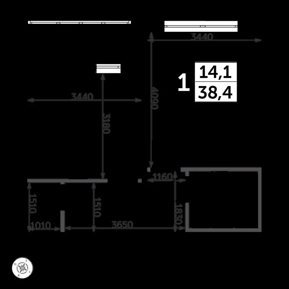 1-комнатная, 38,8 м² — 11 015 320 ₽