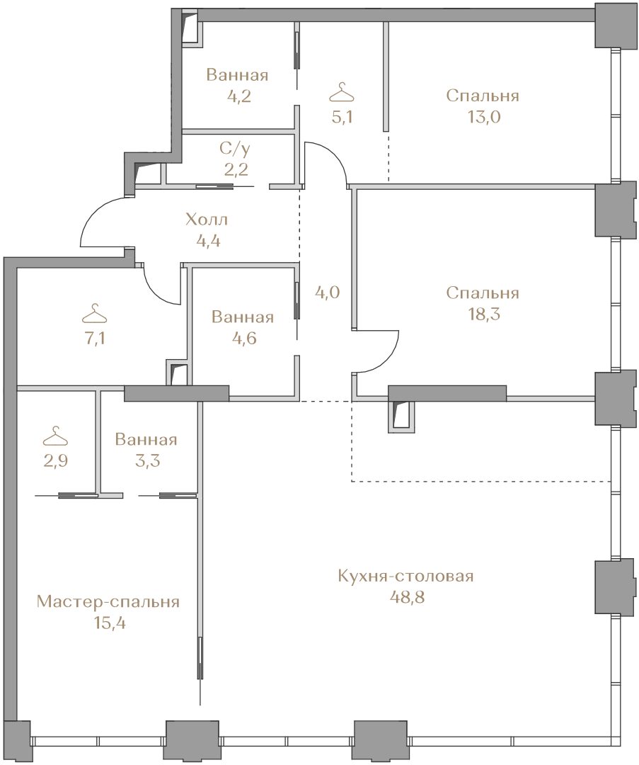 3-комнатная, 133,3 м² — 210 527 000 ₽