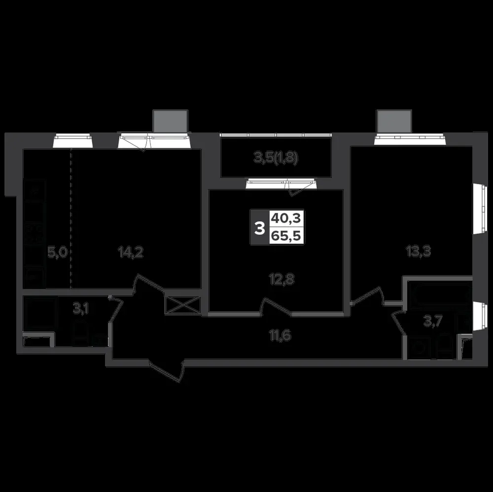3-комнатная, 64,8 м² — 14 871 600 ₽