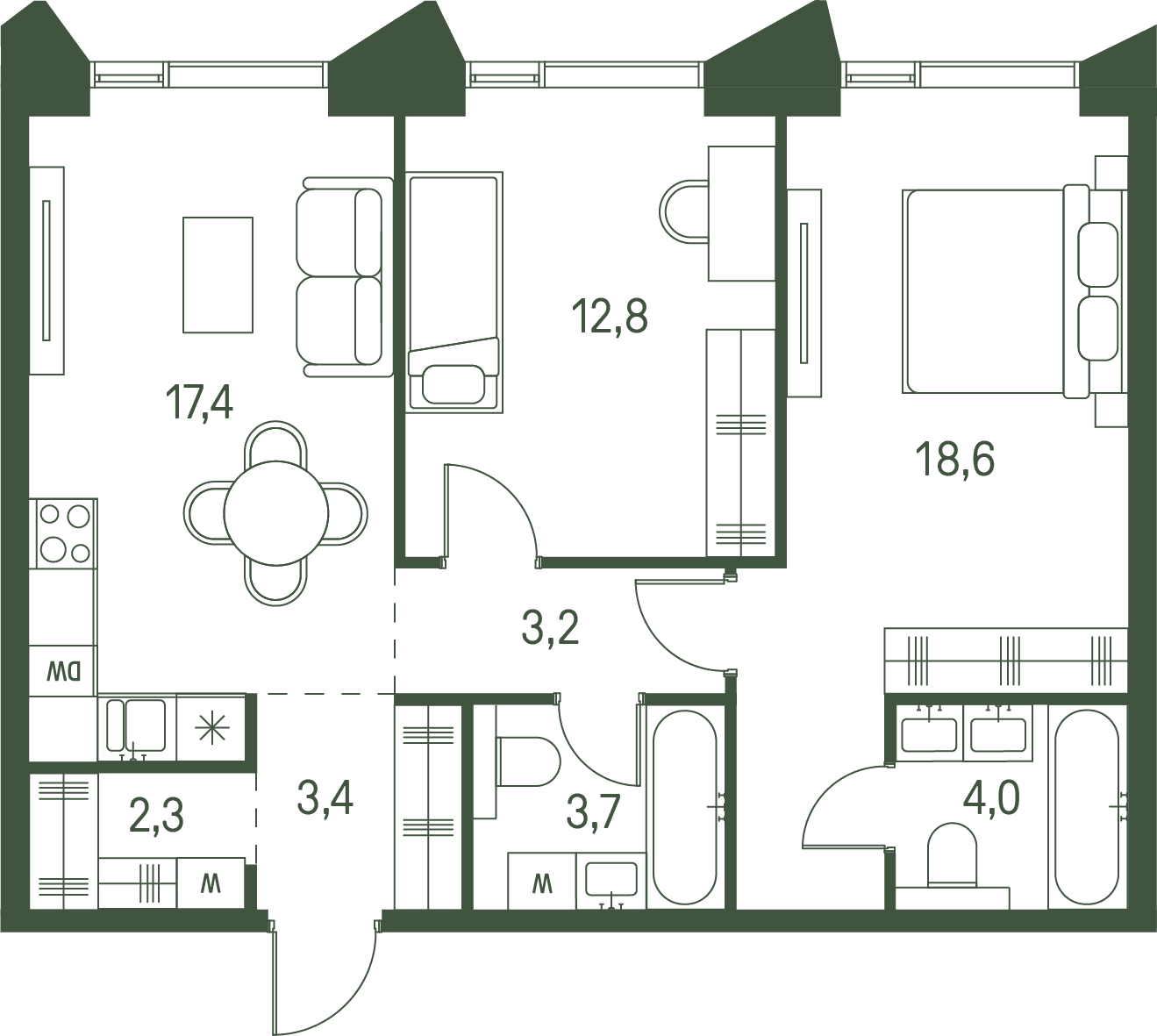 2-комнатная, 65,4 м² — 43 373 280 ₽