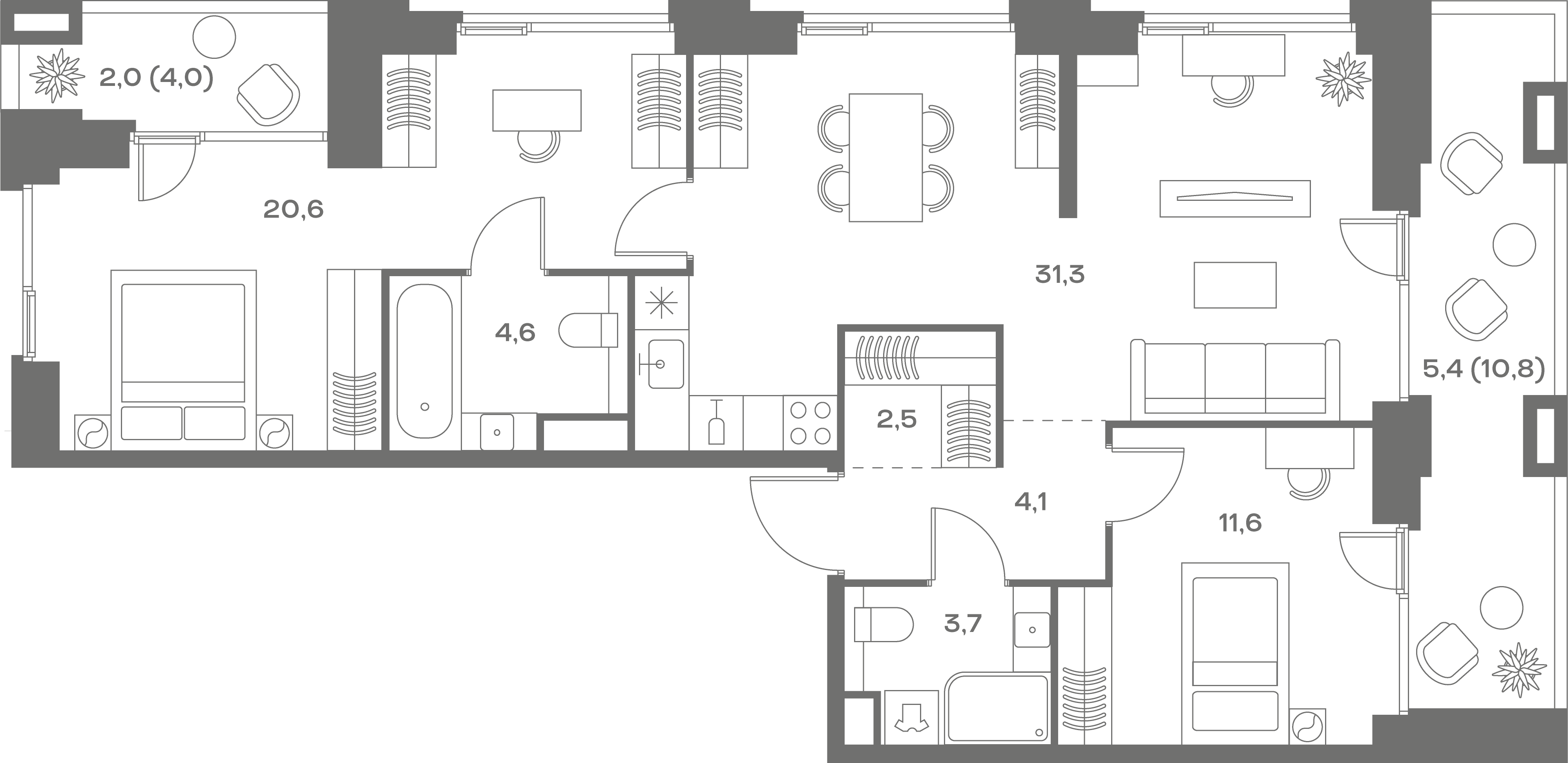 2-комнатная, 85,8 м² — 54 706 080 ₽