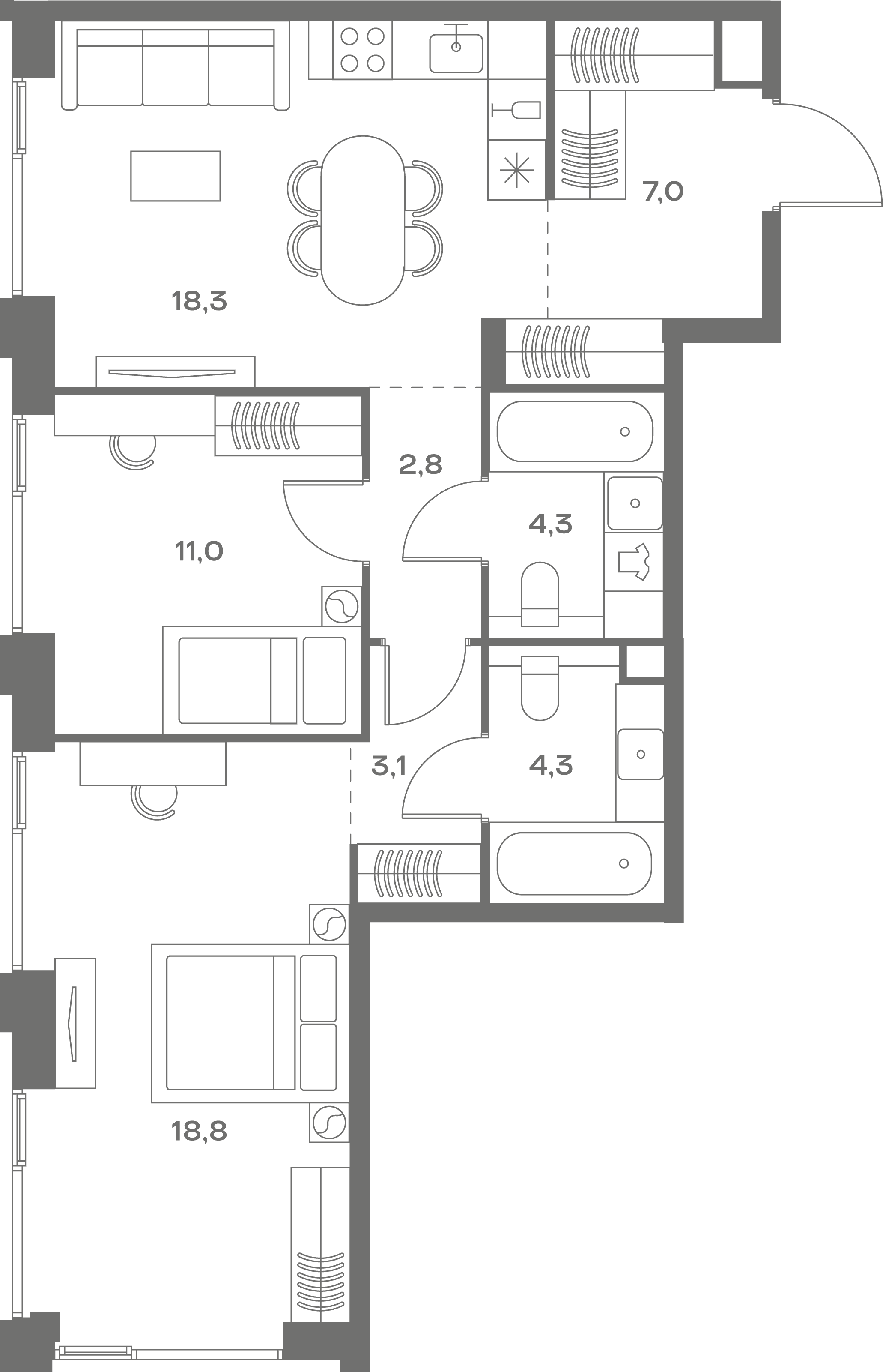 2-комнатная, 69,6 м² — 45 497 520 ₽
