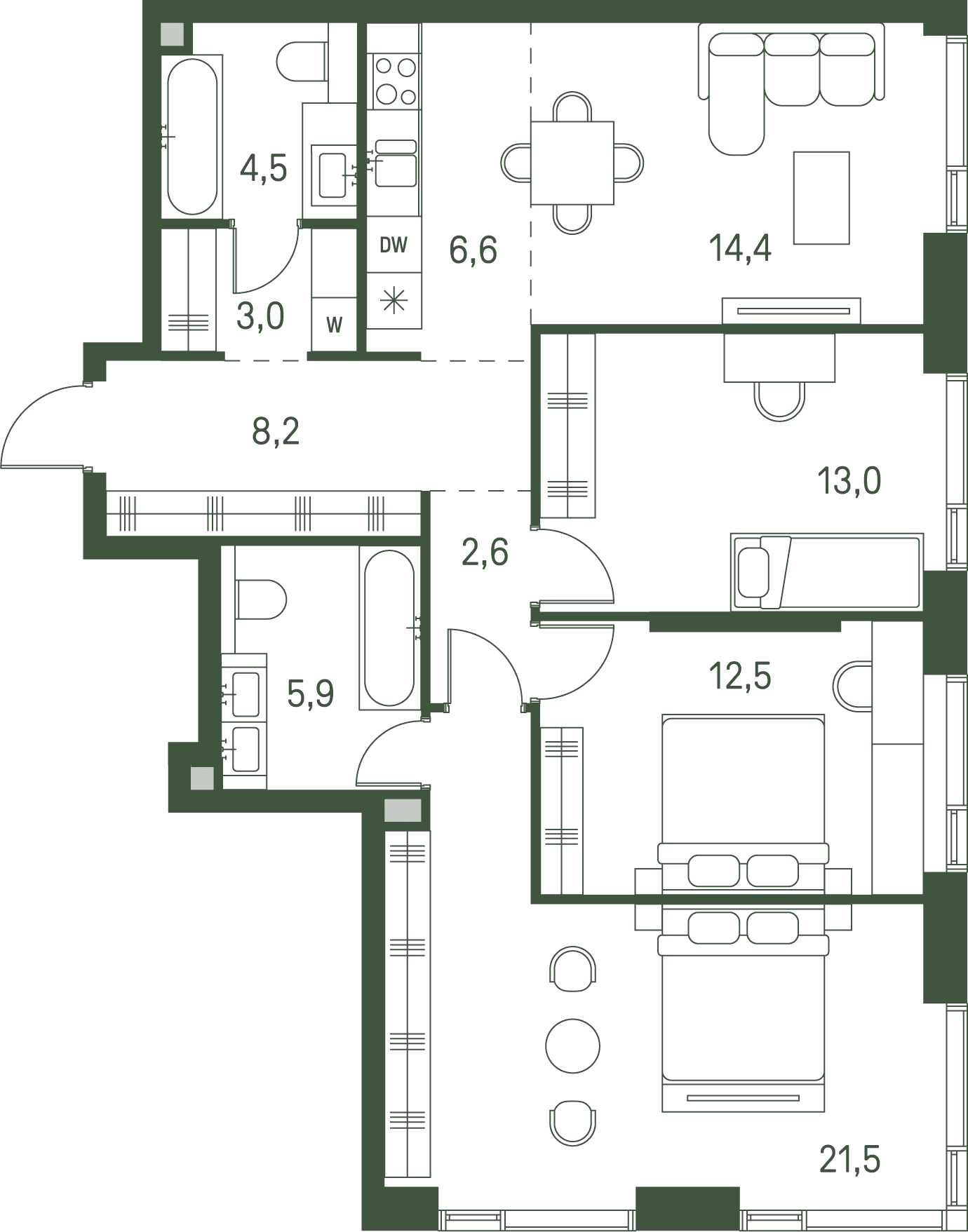 3-комнатная, 92,4 м² — 61 418 280 ₽