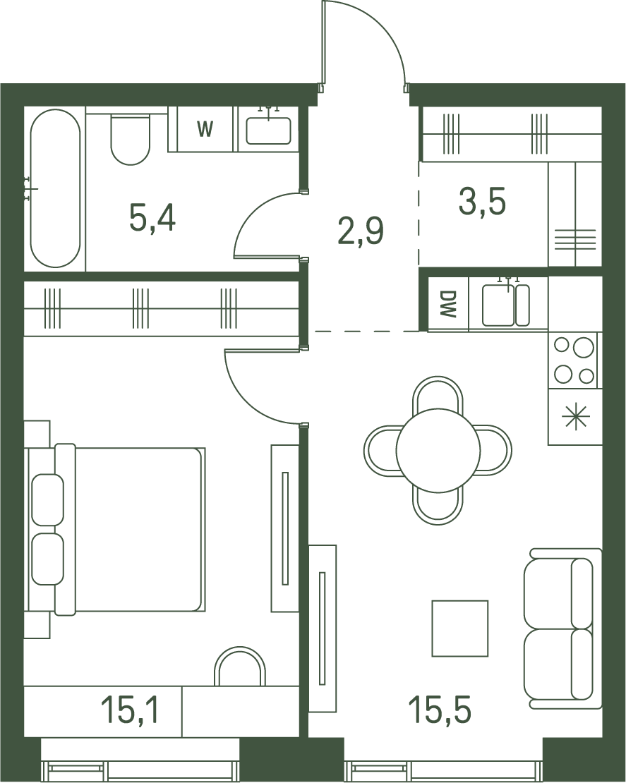 1-комнатная, 42,4 м² — 35 077 520 ₽