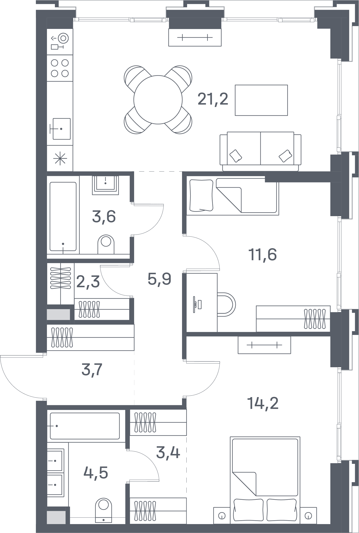 2-комнатная, 70,4 м² — 45 063 040 ₽