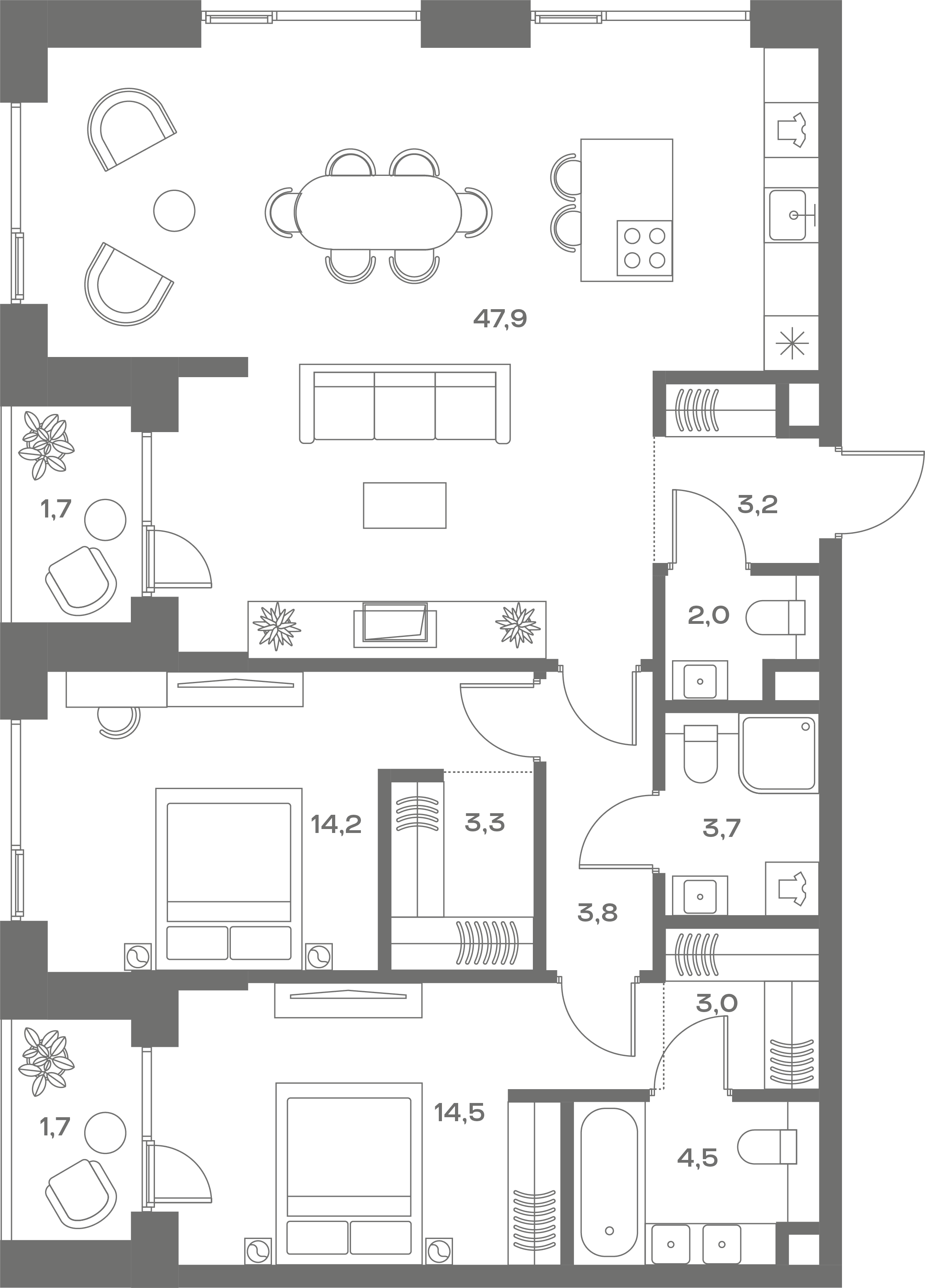 2-комнатная, 107 м² — 109 022 300 ₽