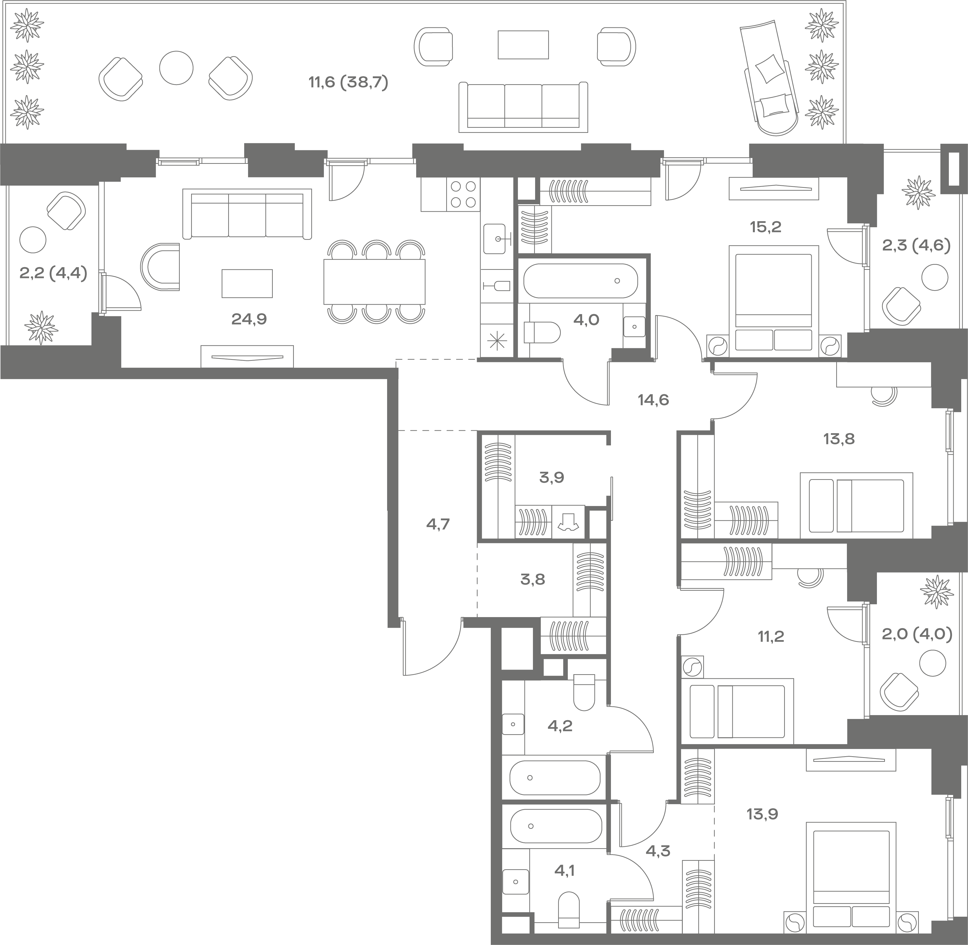 4-комнатная, 140,7 м² — 128 909 340 ₽
