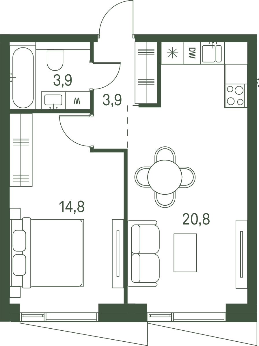 1-комнатная, 43,4 м² — 37 423 820 ₽