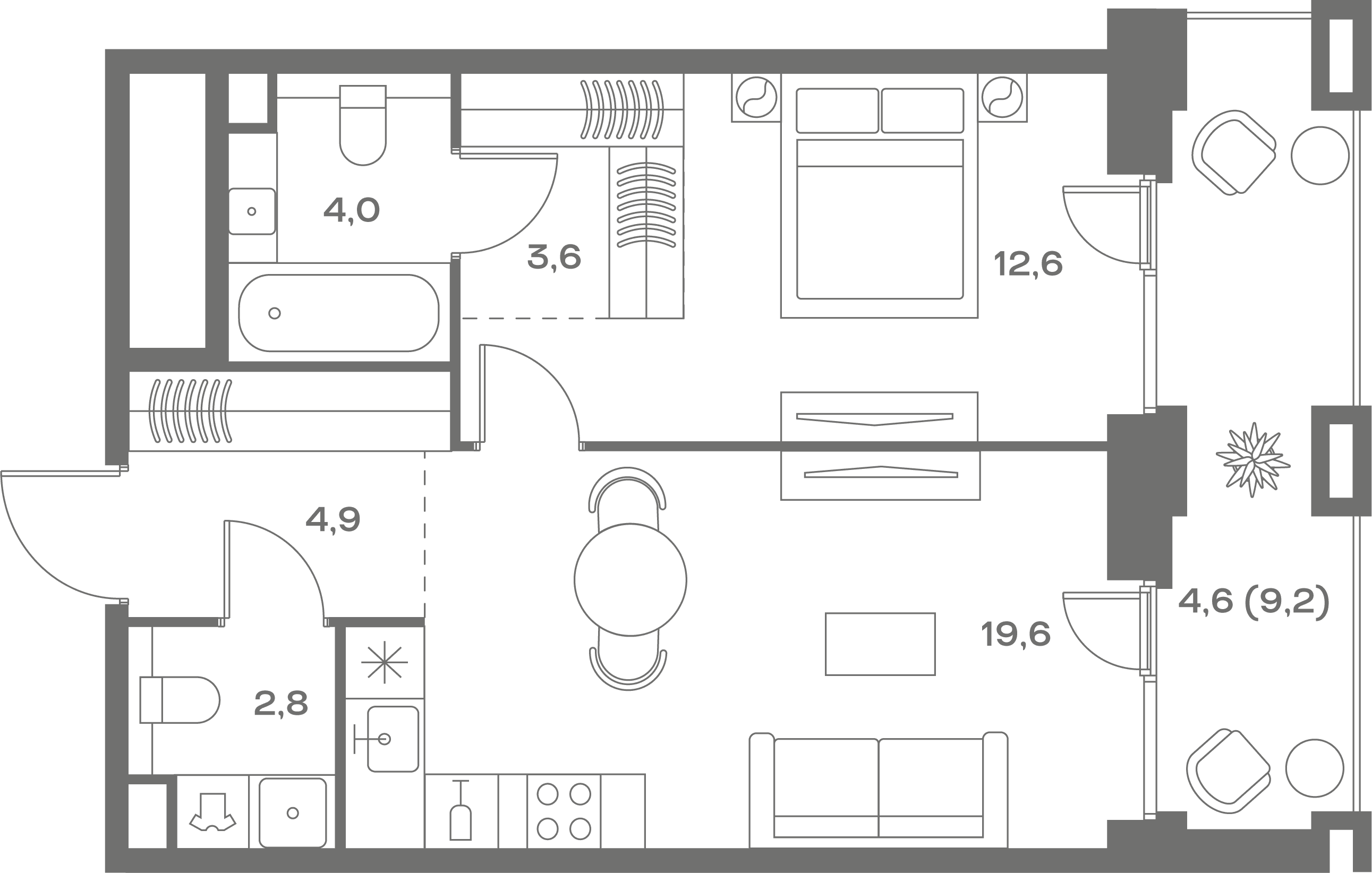 1-комнатная, 52,1 м² — 39 351 130 ₽