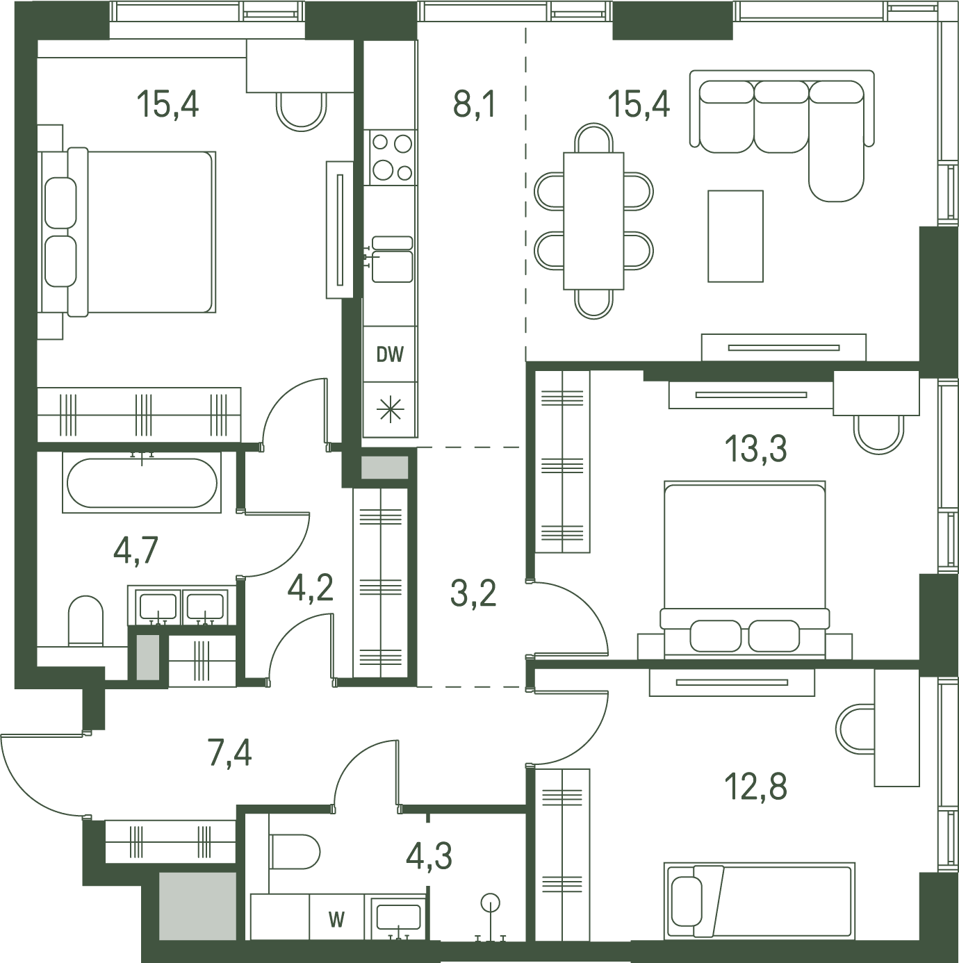 3-комнатная, 88,8 м² — 72 141 120 ₽