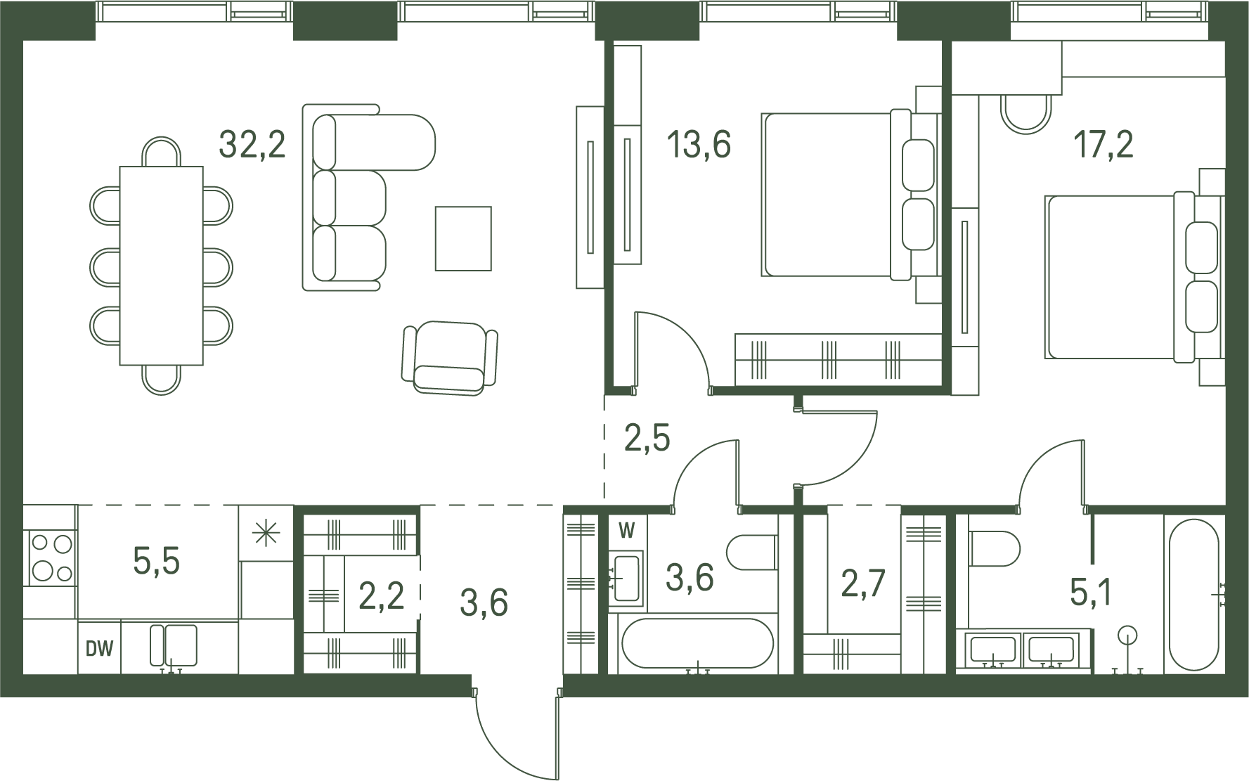 2-комнатная, 88,2 м² — 67 102 560 ₽