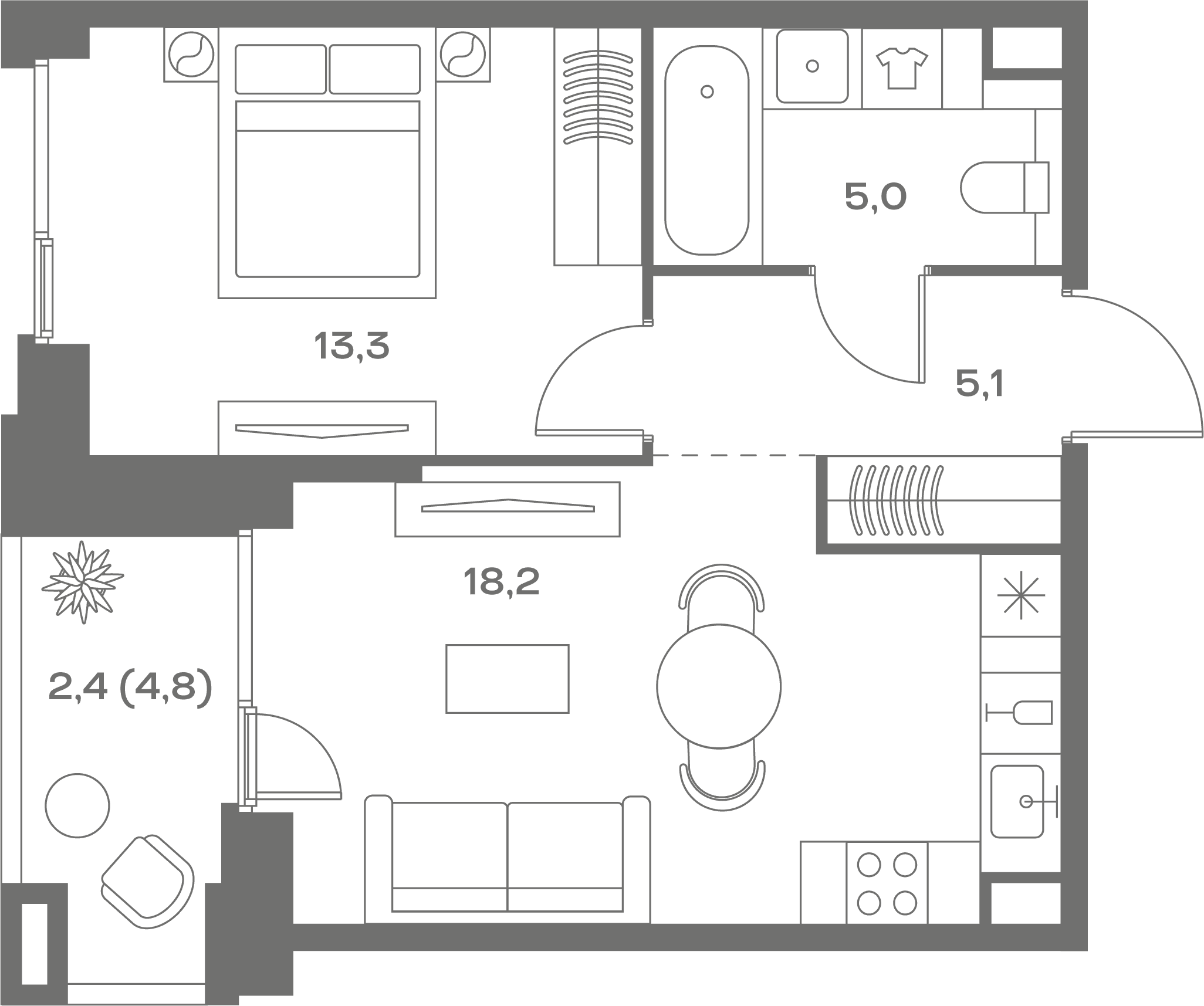 1-комнатная, 44 м² — 36 238 400 ₽