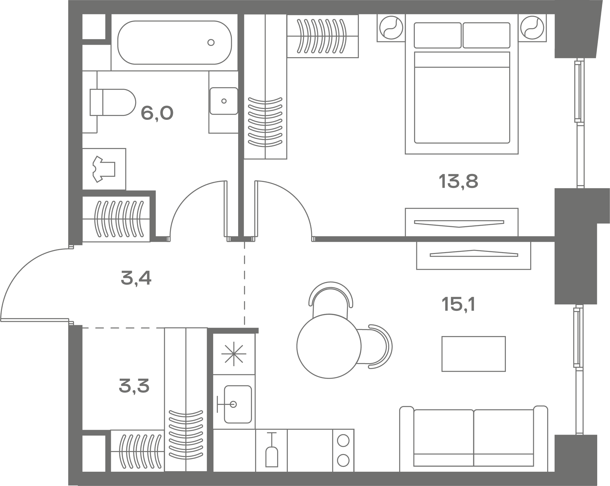 1-комнатная, 41,6 м² — 31 740 800 ₽