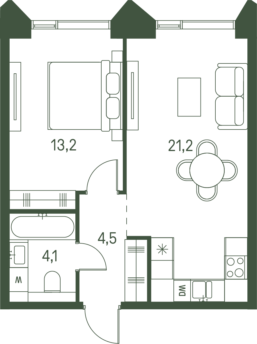 1-комнатная, 43 м² — 33 402 400 ₽