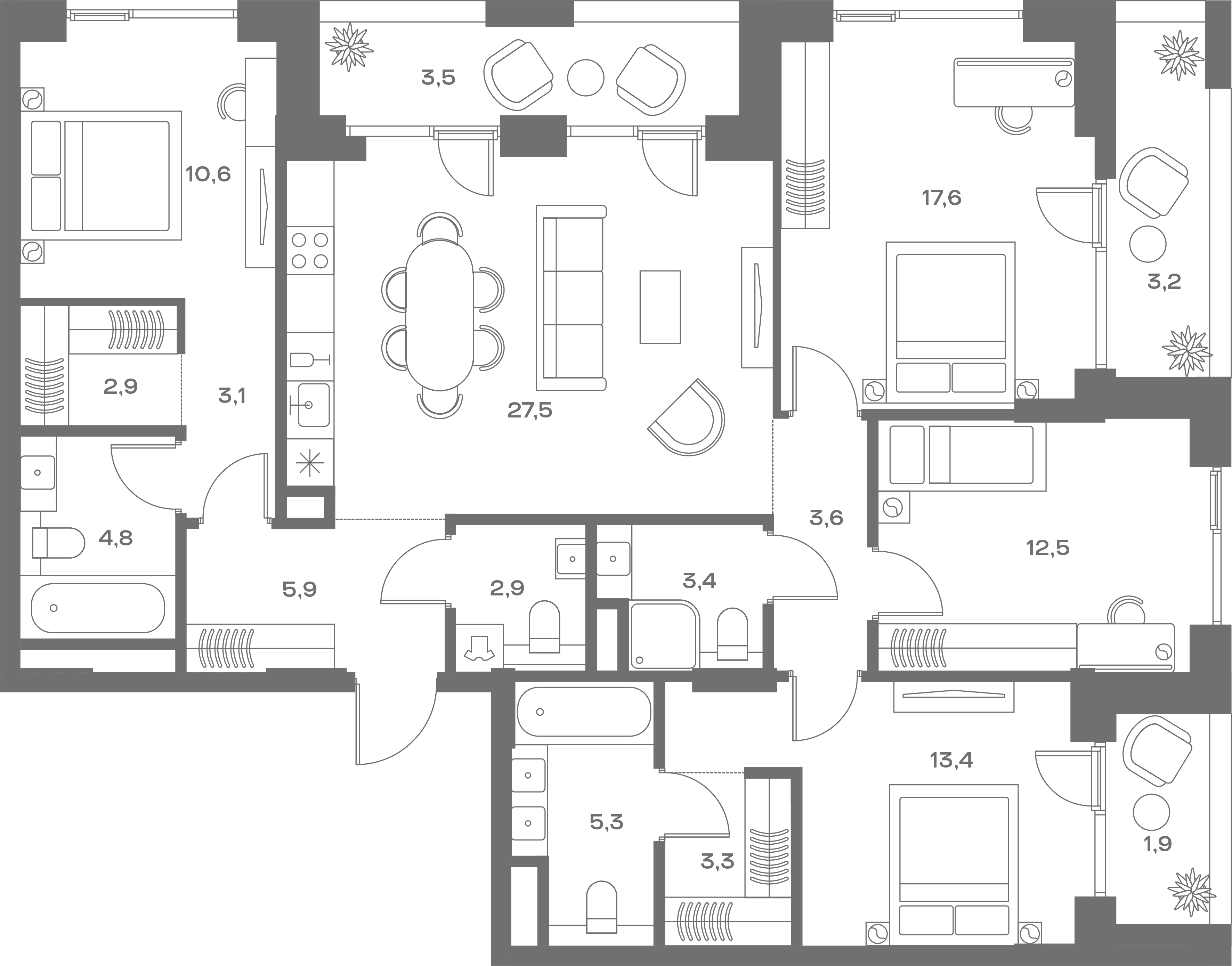 4-комнатная, 130,4 м² — 97 786 960 ₽