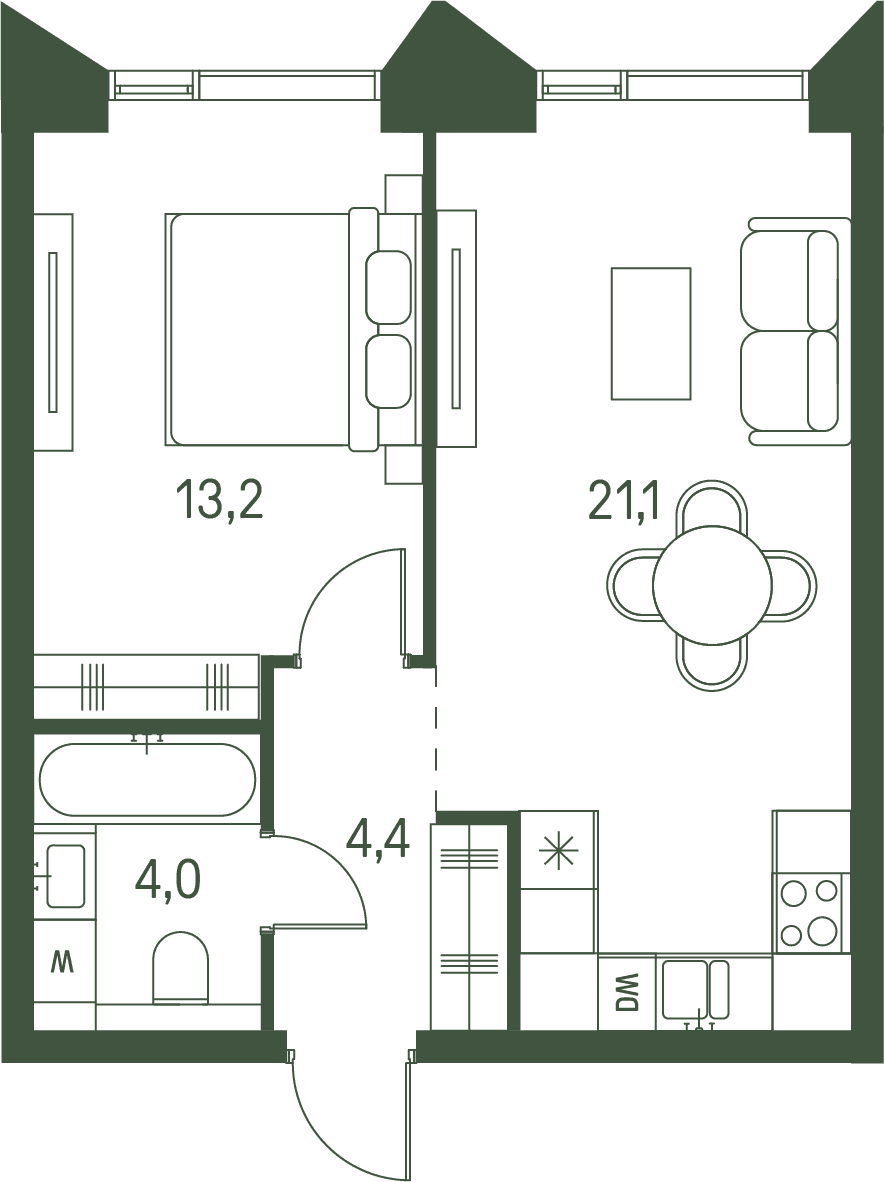 1-комнатная, 42,7 м² — 33 271 840 ₽
