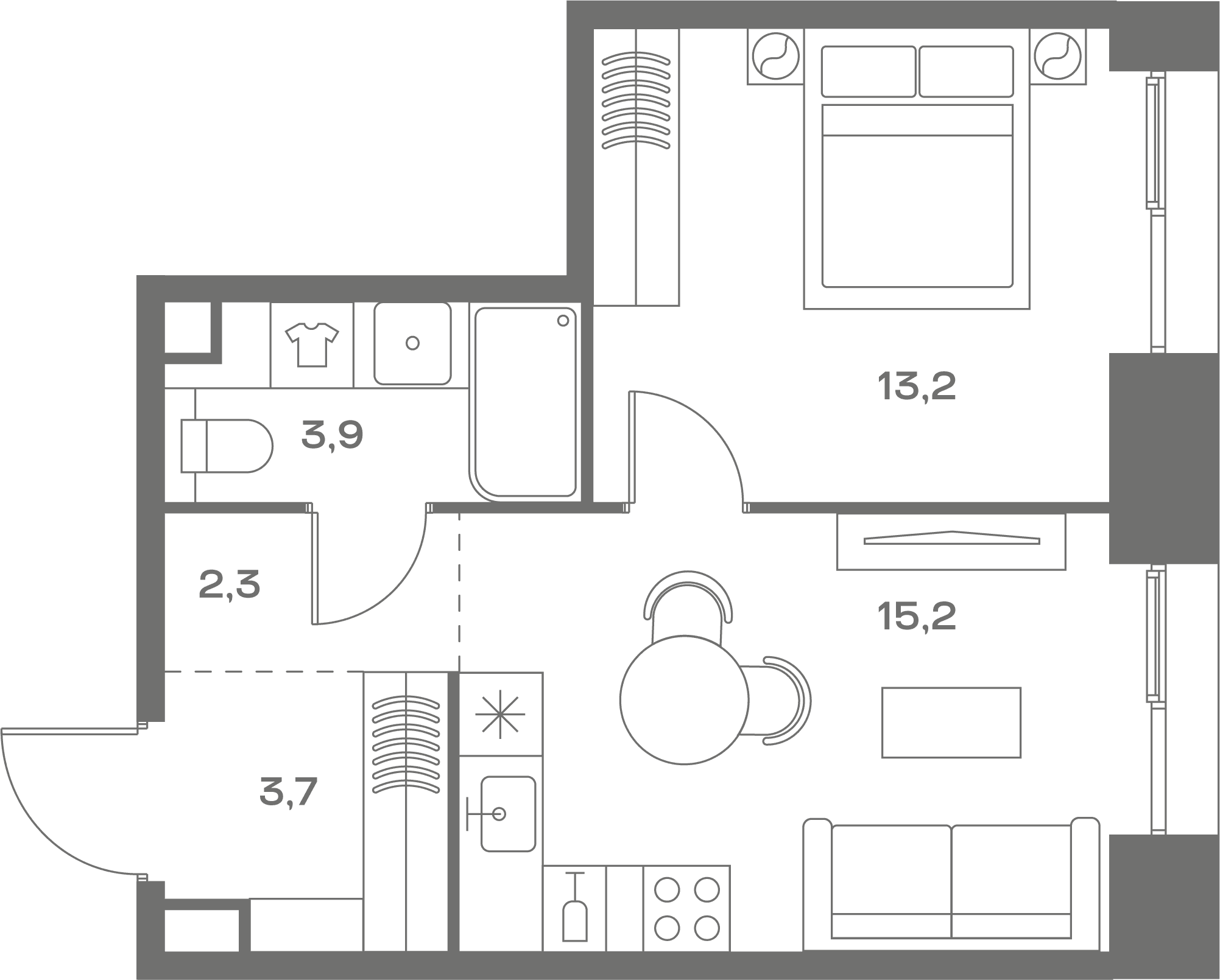 1-комнатная, 38,3 м² — 29 640 370 ₽